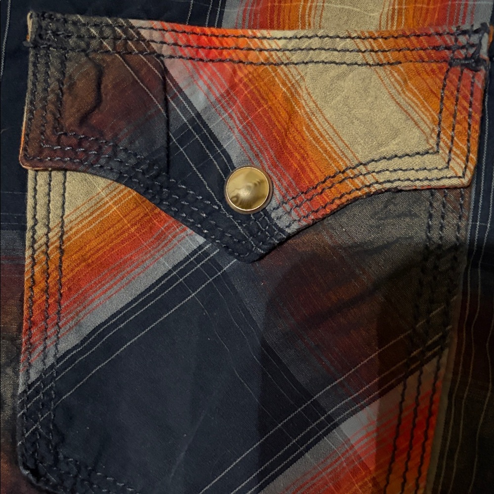 Wrangler Navy and Orange Plaid Shirt - Picture 6 of 10